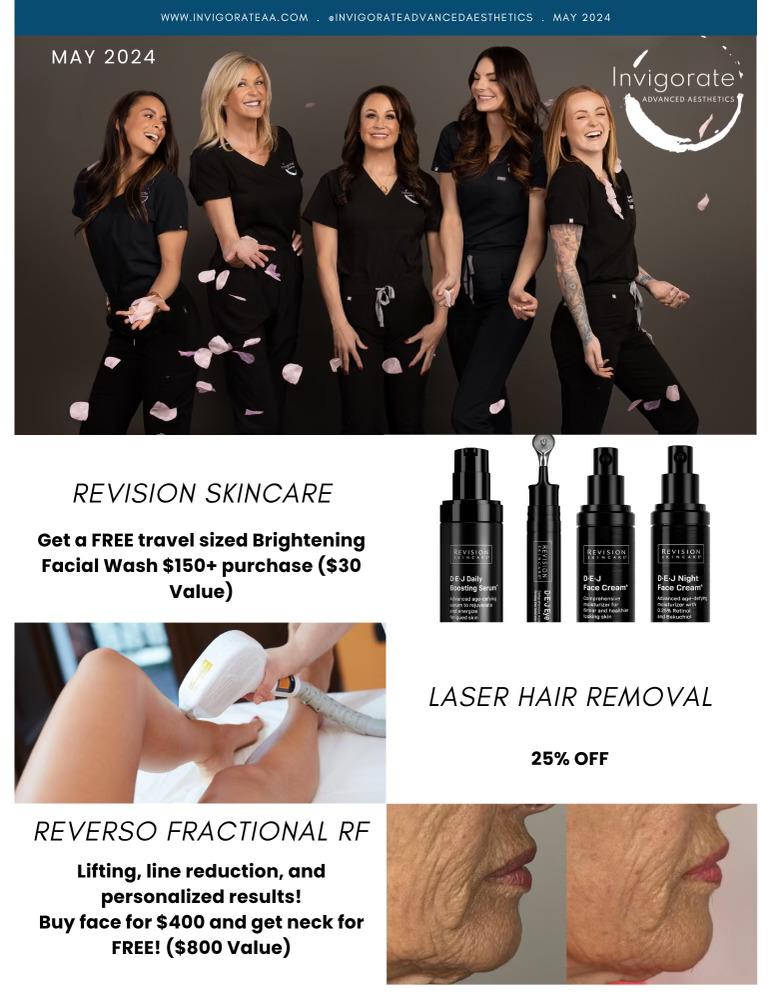 Revision skincare, laser hair removal, reverso fractional RF at Invigorate Advanced Aesthetics in Centennial, CO.
