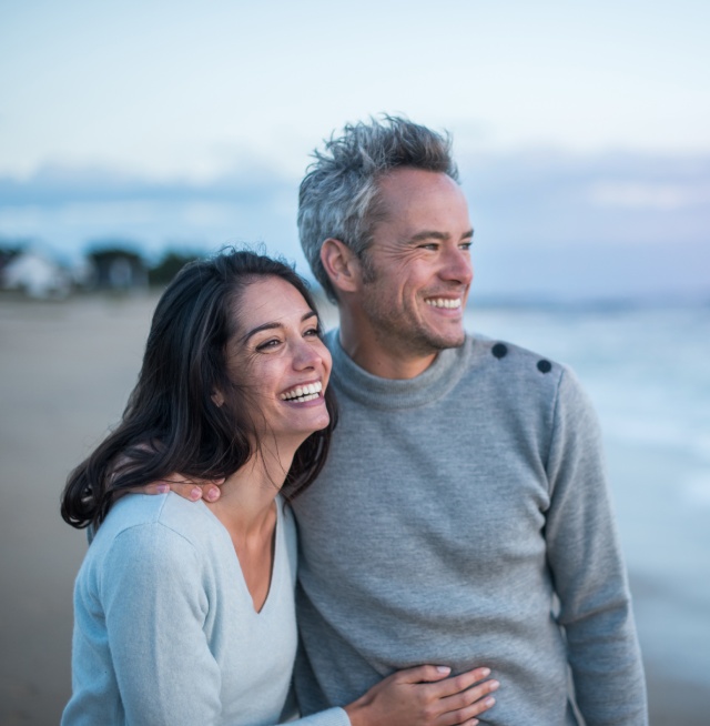 Middle-age couple looking happy and healthy